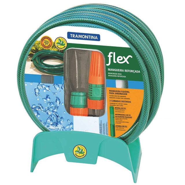 Mangueira 1/2" Flexível 15m com Suporte Tramontina - Verde Menor preço em Mangueira 1/2" Flexível 15m com Suporte Tramontina - Verde